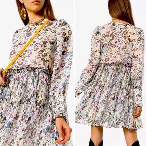 GANNI Floral Pleated Georgette Mini Dress "Egrite” Size 38 (US 6/M) Chiffon